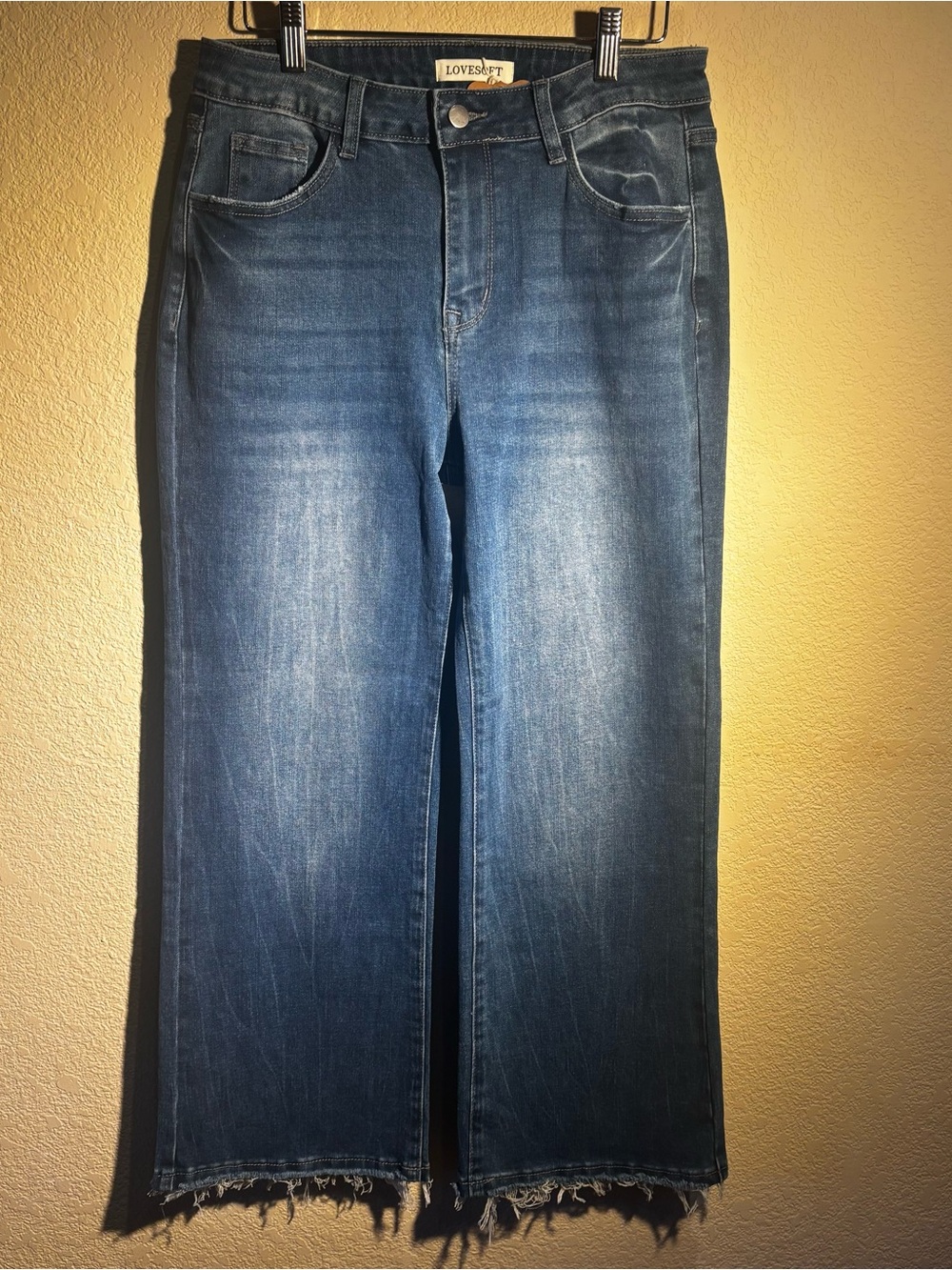 LOVESOFT Raw Hem Wide Leg Jeans - Medium Blue